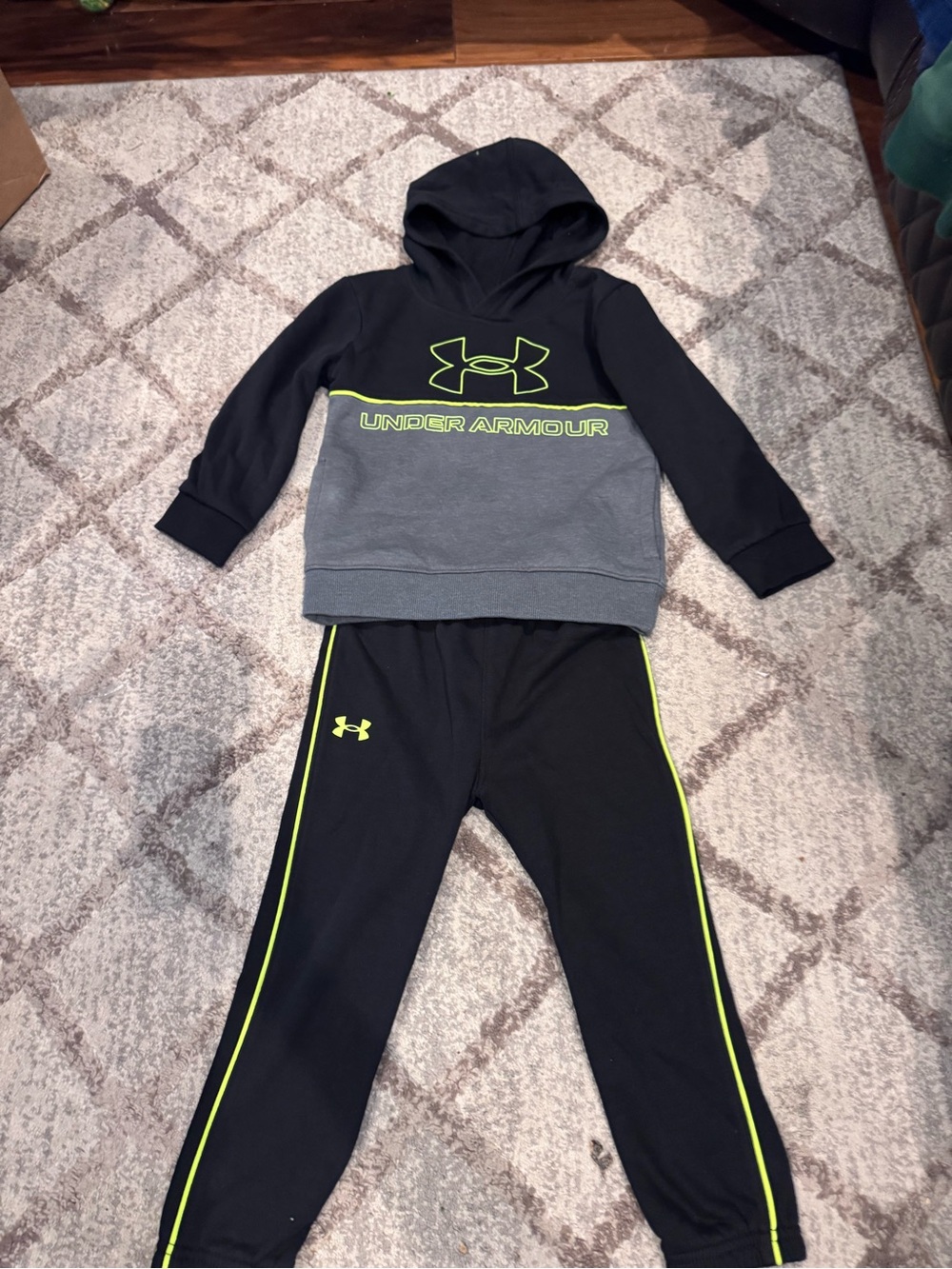 Under Armour Black & Gray Hoodie Jogger Set with Neon Green Accents